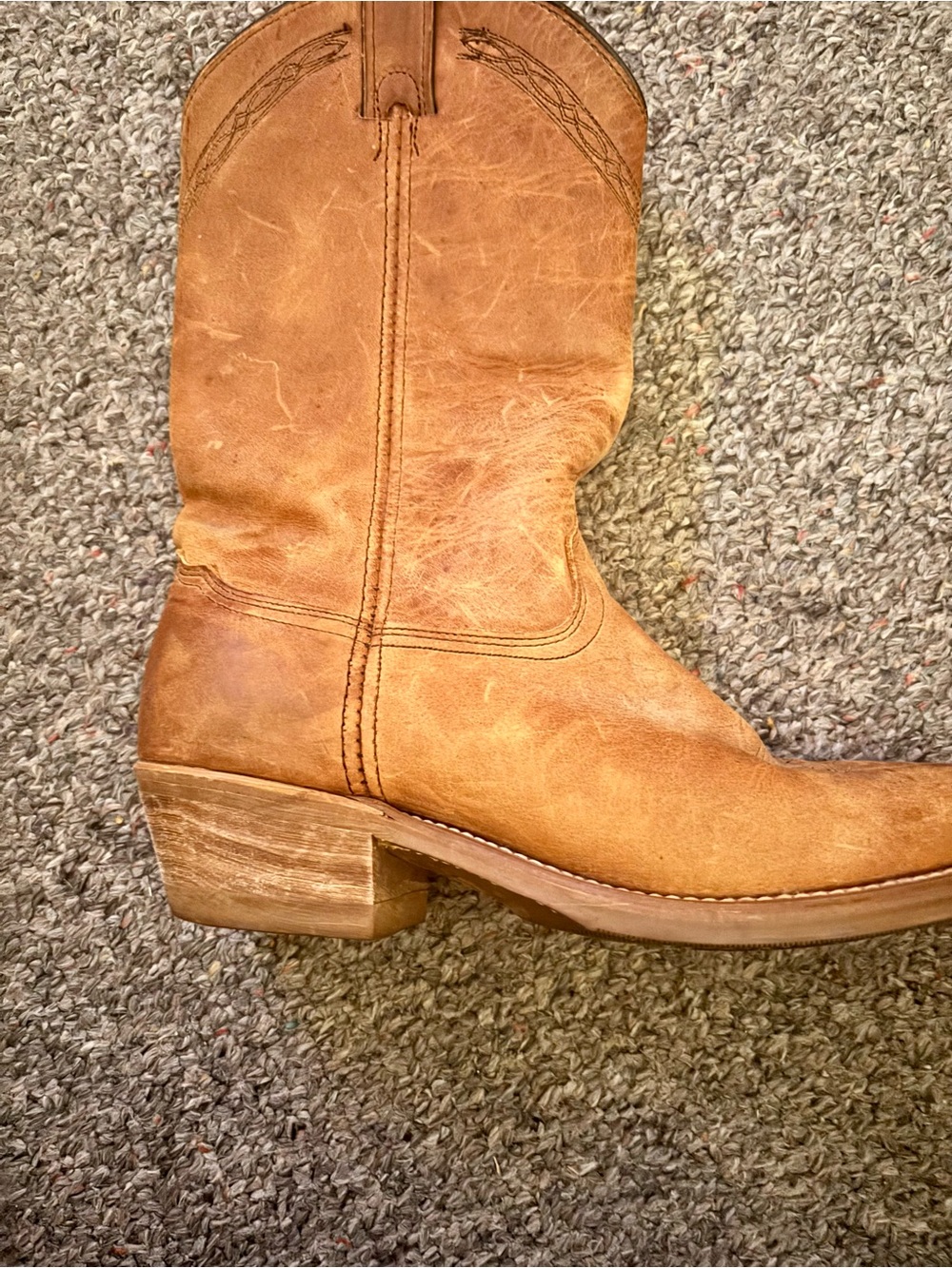 Vi Women's Tan Leather Western Boot - Stylish Everyday Cowgirl Hee